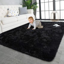 Twinnis Super Soft Shaggy Rugs Fluffy Carpets, 4X5.9 Ft., Indoor Modern, Black. - £31.99 GBP
