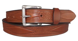 EMBOSSED &quot;DIAMOND BURST&quot; BELT - Thick English Bridle Leather - £43.23 GBP