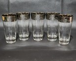 Vintage 5¾&quot; Iced Tea Beverage Glass - SILVER RIM &amp; LINK Set Of 5 - Unkno... - $34.44