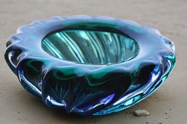 Vintage Awesome Heavy Aquamarine Murano Glass Bowl Ashtray Home Decor Rare - $88.27 CAD