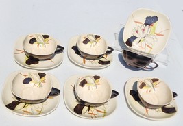 1940s Set of 12 Red Wing Tea Coffee Cups and Saucers Square Lotus Bronze - £35.20 GBP