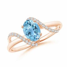 ANGARA Solitaire Swiss Blue Topaz and Diamond Swirl Bypass Ring - £516.61 GBP