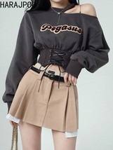 Harajpoo Women Casual Pullover Korean Y2K Street Wear Neck Hanging Hot Girl Off  - £54.99 GBP