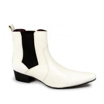 New Handmade Men Leather Cuban Heel Pointed Funky Retro Chelsea Boot, Men Ankle  - £121.93 GBP
