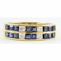 3.2Ct Princess Cut Blue Sapphire &amp; Diamond Channel Set Ring 14K Yellow Gold Over - £64.26 GBP