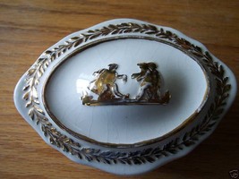 Home Treasure Trinket Box Covered Dish Oval Ceramic Pottery Art China Artwork - £11.20 GBP