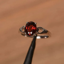 2Ct Oval Simulated Red Garnet Solitaire Engagement Ring 14K White Gold Plated - £32.87 GBP