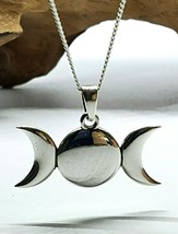 Triple Moon Necklace Shield Pendant Goddess Moons Pagan Wiccan 18&quot; Curb Chain - £29.15 GBP