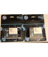 2 HP 62 Tri-Color Original Printer Ink Cartridge Replacement Tri Color 05/23 - $23.76