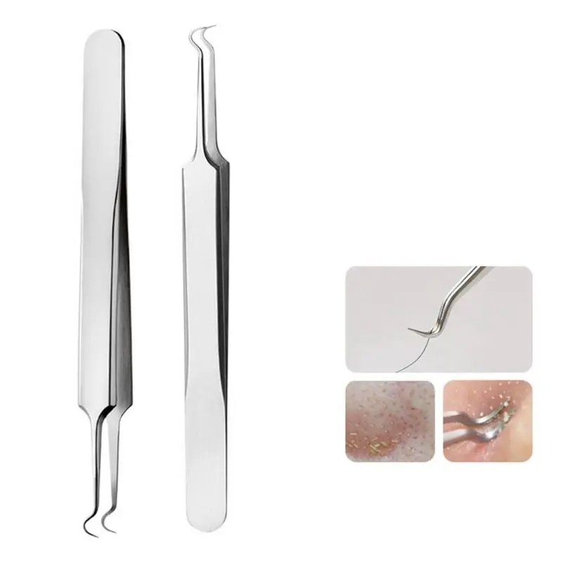 Ad tweezers pimple comedone remover nipper curved bend head face cleaner acne clip thumb155 crop