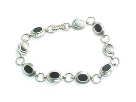 BLACK ONYX Vintage Link BRACELET in STERLING Silver - 8.25&quot; long - FREE ... - $74.50