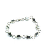 BLACK ONYX Vintage Link BRACELET in STERLING Silver - 8.25" long - FREE SHIPPING - $74.50