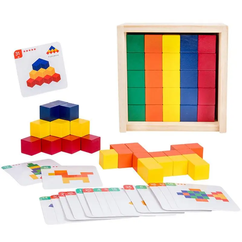 50pcs Montessori Colorful Wood Cube Blocks Montessori Magic Block Puzzle Toy - £33.19 GBP