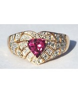 GIA Cert 14K Gold Diamond Pink VS Tourmaline Heart Ring 35 Diamonds 4.2g... - £765.81 GBP