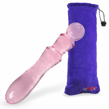 LeLuv Dildo Pink Glass Double-Ended Wavy Shaft G-Spot Beaded Head with Pouch - £24.19 GBP
