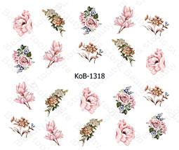 Nail Art Water Transfer Stickers beautiful blue pink flowers rose KoB-1318 - £2.39 GBP