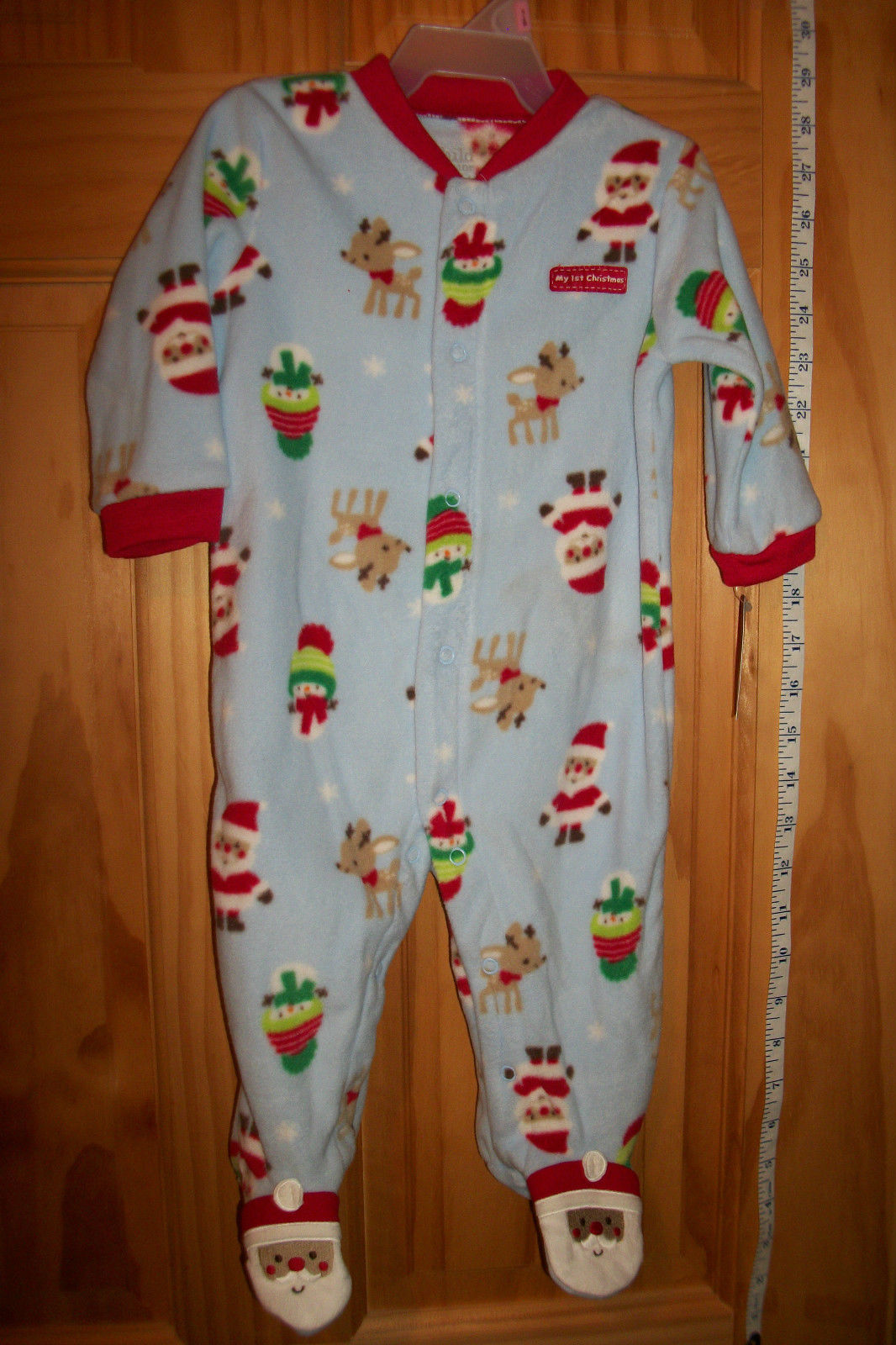 Carter Baby Clothes 6M-9M Footed Playsuit Blue First Christmas Holiday Sleeper - $12.34