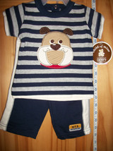 Carter Baby Clothes 6M-9M Newborn Pant Bottoms Set Dog Blue Bulldog Shirt Outfit - £9.71 GBP
