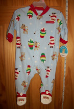 Carter Baby Clothes 0M-3M Footed Playsuit Blue 1st Christmas Holiday Sle... - £11.38 GBP