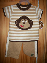 Carter Baby Clothes 12M Infant Boy Pant Set Top Brown Monkey Shirt Outfit Bottom - £9.89 GBP