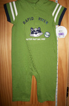 Carter Baby Clothes 12M Infant Jumpsuit Green Rafting Raccoon Bodysuit P... - $12.34
