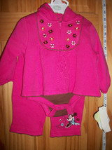 Disney Baby Clothes 0M-3M Minnie Mouse Pant Set Pink Jacket Top Bodysuit Creeper - £15.00 GBP