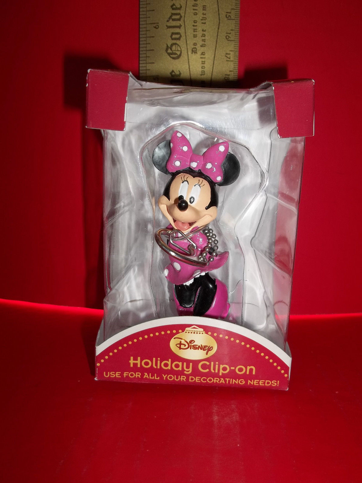 Disney Home Decor Holiday Minnie Mouse Clip-On Christmas Ornament Decoration Box - $9.49