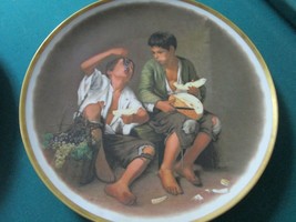 German Josef Kuba Ackermann &amp; Fritze Platter Wall Plaque Murillo Art Boys Orig - £112.92 GBP