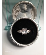 Silver Ring with Rectangle Shape Middle, Two Square and Eight Round CZ S... - $750.84 MXN