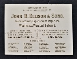 Antique Ellison &amp; Sons Woolen Worsted Fabric Ad Card Phila Pa London Exporters - £29.80 GBP