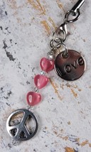 Peace Love Cell Phone Charm Lanyard Strap Cat Eye Hearts Crystal New Han... - $218.62 MXN