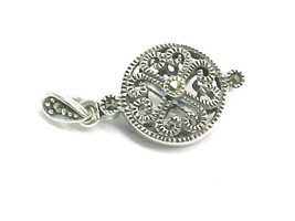 Vintage STERLING Silver and MARCASITE Pendant - Fancy Open Work and Signed - $40.00