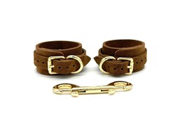 Bondage All Brown Suede Selena Handcuffs with Gold Hardware, Sub Wrist B... - £47.85 GBP