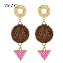 ZMZY Handmade Geometric Gold Color Drop Earrings for Women Weave Ethnic Japan Se - £13.17 GBP