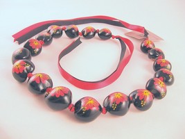 Kukui Tree Nut Hawaiian Lei Hibiscus Flower Heart Beads 18 3/4&quot; Unisex - £15.79 GBP