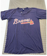 Atlanta Braves Shirt Men&#39;s Medium Majestic Henley MLB Baseball VINTAGE - $19.54