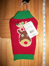 SimplyDog Pet Clothes XS Christmas Holiday Sweater Dog Reindeer Pompom Outfit - £5.93 GBP
