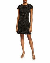 Michael Kors Womens Floral Stud Flounce Hem Dress, Size Small/Black - £62.54 GBP