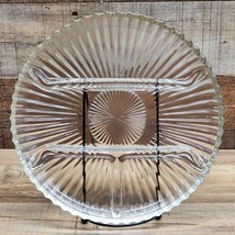 Vintage Depression Glass 10&quot; Divided Relish Dish Platter Sawtooth Edge Clear - £13.16 GBP