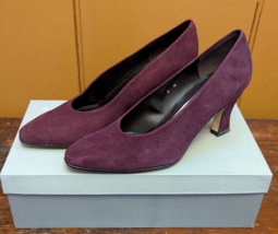 Vtg Bandolino Womens Amica Purple Suede Slip-On Heels Spain Size 6 M Kit... - $24.00