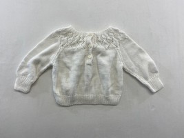 Hand Knitted Baby Girl White Crew Neck Sweater Long Sleeve Pullover - £8.52 GBP