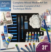 Artists Loft 31 Pc Mixed Media Art Set Oil Pastels Acrylic Paints Palette Brush - £11.62 GBP