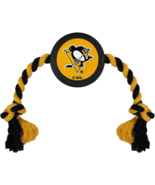 NEW NHL Pittsburgh Penguins Dog Toy rubber hockey puck rope tug yellow &amp;... - £7.14 GBP