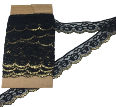 Lace Trim 7 Yards 1” Black Metallic Gold Sparkle Floral Scalloped - 41B - £7.62 GBP