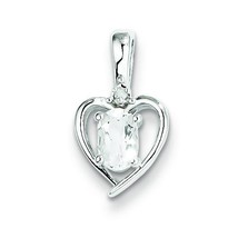 Sterling Silver White Topaz &amp; Diamond Pendant Charm Jewelry 16mm x 10mm - £24.49 GBP