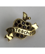 Vintage Avon Gold Tone Red Rhinestone Apple #1 Teacher Ribbon Brooch Lap... - $14.89 CAD