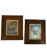 Vintage Foil Art Prints BiPlane Airplane Combat War Decor Wood Framed WW1 - $54.13 CAD