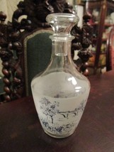 DECANTER BOTTLE WITH STOPPER CLEAR AND BLUE DECOR 7&quot; X 3 1/2&quot; [GL-5] - £43.52 GBP