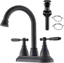 360° Swivel Spout Black Bathroom Faucet With Water Supply Hoses, 2 Handle - $47.98