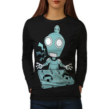 Wellcoda DJ Robot Turntable CD Womens Long Sleeve T-shirt, Rave Casual Design - £19.44 GBP